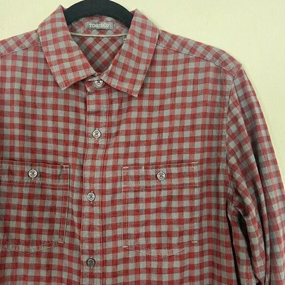 Mens TOAD & CO. Cotton Shirt Button-Down Size Small Red & Gray Plaid - Picture 8 of 12